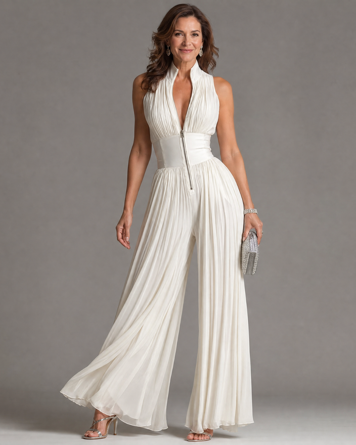 Emma  | Pleated Halter Neck Wide Leg Jumpsuit